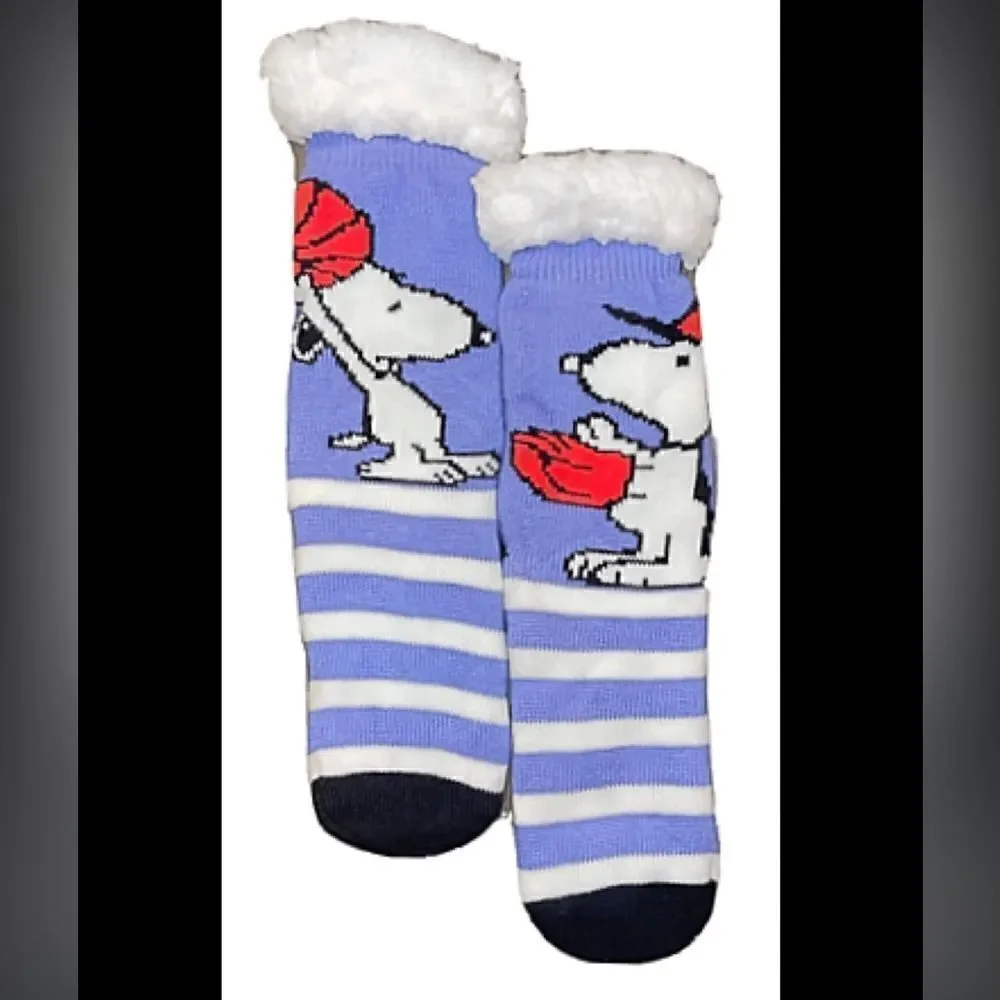 Brand New PEANUTS LADIES SHERPA LINED GRIPPER BOTTOM SLIPPER SOCKS snoopy - Picture 2 of 5